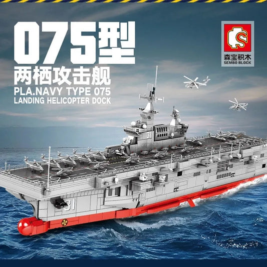 MOC Military Helicopter Landing Dock Carrier Bricks Toys