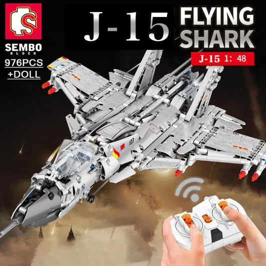 MOC Military RC J-15 Flying Shark Aircraft Bricks Toy