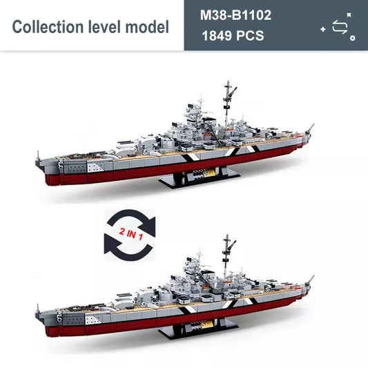 Military WW2 Navy KMS Bismarck Battleship Bricks Toy