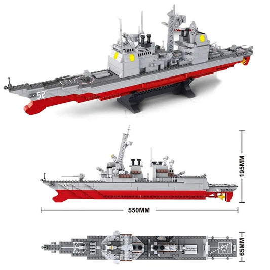 MOC Military WW2 NAVY Cruiser Warship Bricks Kids Toy