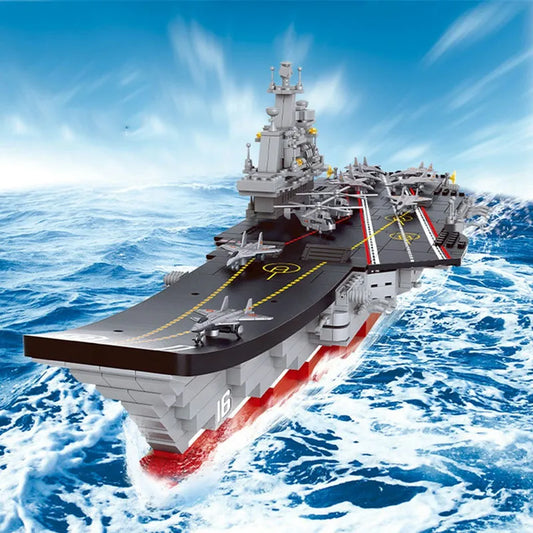 MOC WW2 Aircraft Carrier Warship Bricks Toys