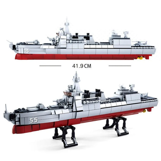 MOC WW2 Navy 055 Destroyer Cruiser Warship Bricks Toy